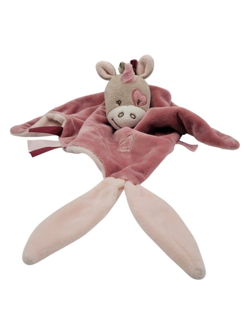 Nattou Unicorn Lovey Plush Heart Eye Pink Brown 10.5" Horse Embroidered Soft Toy